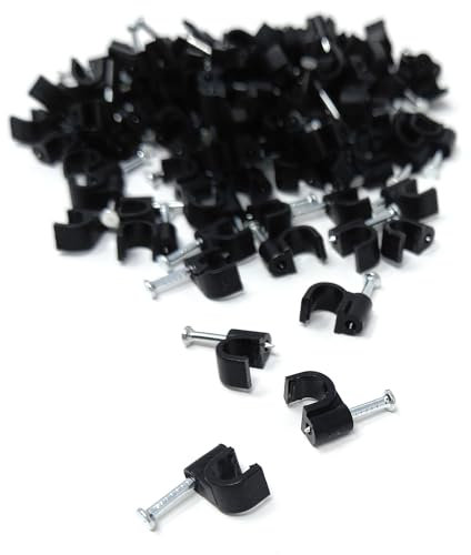 Pack of 100 Round Cable Clips with Nails - Durable & Versatile - Ideal for Cable Management (Black, 10mm)