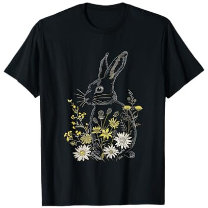 Floraler Osterhase minimalistischer Umriss Hase T-Shirt