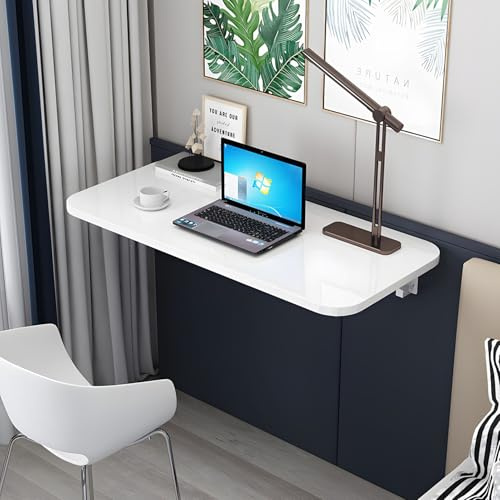 Morlinca Klapptisch Wand Foldable Table, Platzsparender Wandklapptisch, Klappbar Schreibtisch Esstisch, Wandmontierter Tisch für Home Office, Esszimmer, Arbeitszimmer,Weiß,80x20cm