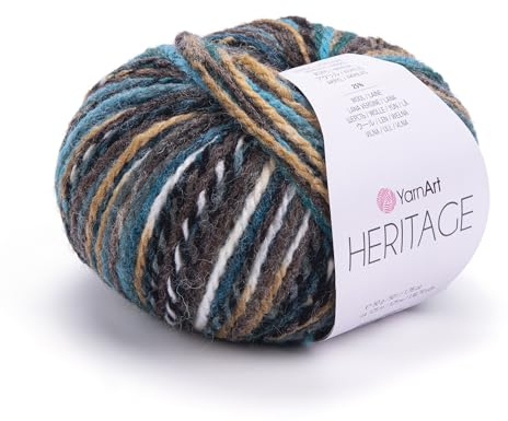 YarnArt Heritage Variegated Wool Yarn – Soft Medium Weight Blend for Sweaters, Cardigans, Scarves & Hats – Warm Winter Knitting & Crochet Fiber (337)