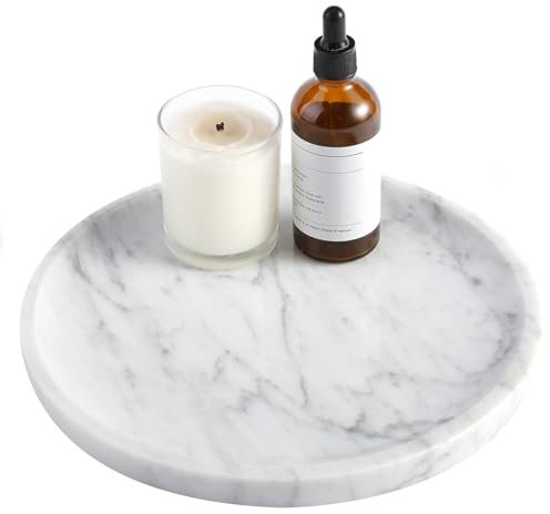 Cahzfie Vassoio da Bagno Rotondo di Lusso in Marmo Naturale Italia, Vassoio Portaoggetti Decorativo, Bathroom Tray per Soggiorno, Camera da Letto, Lavabo, Lavello Della Cucina (Arabescato)