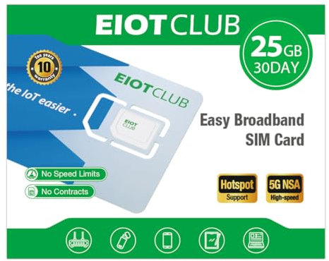 EIOTCLUB Data Only SIM Card for Europe 30+ Countries, 25GB/30Days, 5G/4G LTE, No Contracts, Pay As You Go, 3-in-1 Data Sim ideal for Mobile WiFi Hotspot, Router, Tablets, iPad