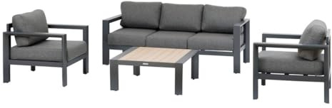 Hespéride - Salon Bas de Jardin Evasion 5 Places Gris Foncé - Aluminium traité Anti-Rouille et Oléfine - Coussins Déhoussables, Déperlants - Mobilier d'Extérieur pour Jardin, Patio