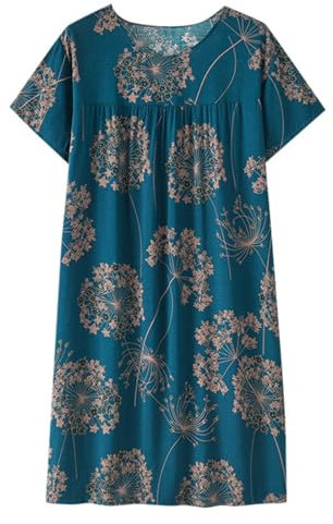 Camisón señora Mayor Algodón Vestidos Casual Tallas Grandes Flexibles Camisones Mujer Manga Corta Pijamas Entretiempo Estampados Sleepshirt De Corte Clásico Batas De Casa Mujer