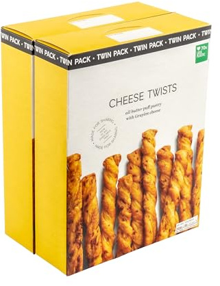 All Butter Puff Pastry Cheese Straws/Twists with Gruyère Cheese, Made in France, 250g (2 x 125g)