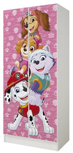 Furni Masters Paw Patrol Kinderschrank 70 cm breit mit Marshall Skye Liberty Everest 06 Mehrzweckschrank für Kinderzimmer Robuster Kleiderschrank mit Einlegeböden 70cmx162cmx43cm Schrank für Kinder