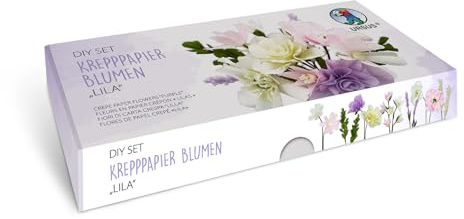 Ursus 27030002F - DIY Set Blumen Lila aus Krepppapier, zum Basteln von einem Blumenstrauß z.B. Rose, Lavendel, Eukalyptus und Mohn, inkl. Erklärvideos