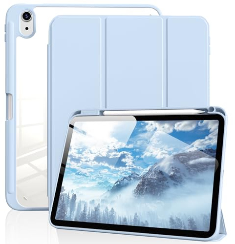 BFGTSJF Clear Case for iPad (A16) 11th Generation 11 Inch 2025, iPad 10th Generation 10.9 Inch 2022 with Pencil Holder, Slim Trifold Stand Protective Cover, Auto Wake/Sleep, Blue