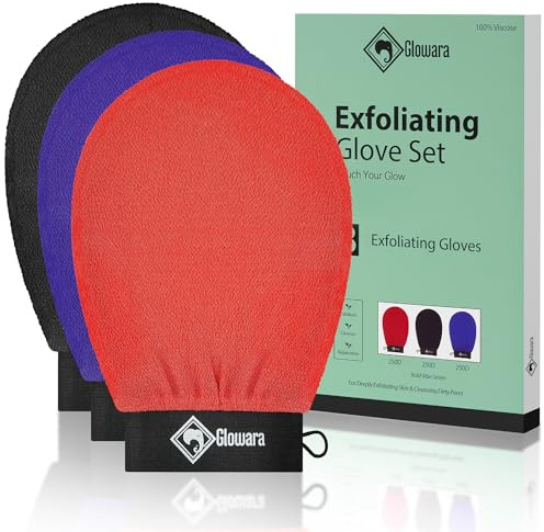 Exfoliating Glove 3 Pack, Exfoliating Mitts, Dead Skin, Fake Tan Remover | Deep Exfoliation, Shower Gloves, Body Scrub Mitts