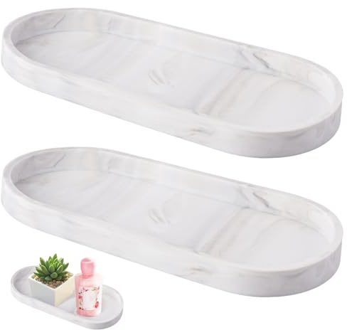 Dhisperares 2 Stück Badezimmer Tablett, 25x11cm Deko Tablett Silikon | Schminktisch Ablageschale, Oval Silikon Ablageschale, Weißer Tabletts Klein für Wohnzimmer, Schlafzimmer, Waschbecken