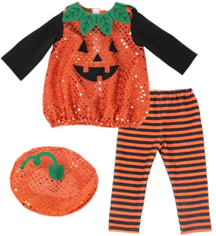 Puppenkleidung für 18-Zoll-Puppen | 18-Zoll-Puppenkleidung und Zubehör inklusive Kürbisoberteil, gestreiften Hosen und Hüten, 16/ für Halloween-Kostüme, Mädchengeschenke