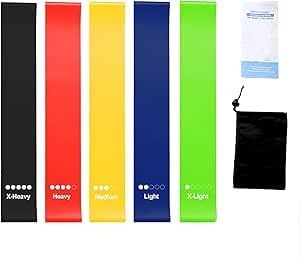 WUERKIYA Fitnessbänder 5er Set Resistance Bands mit 5 Widerstandsstufen Naturlatex Gymnastikbänder für Muskelaufbau Pilates Yoga Physiotherapie Krafttraining Zuhause