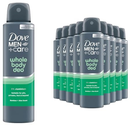 Dove Men+Care Whole Body Deodorant Spray Bamboo & Aloe 150ml, 12 Pack - 72H Odour Protection Performance Aerosol, Aluminum Free & Alcohol Free Formulation, Dermatologically Tested