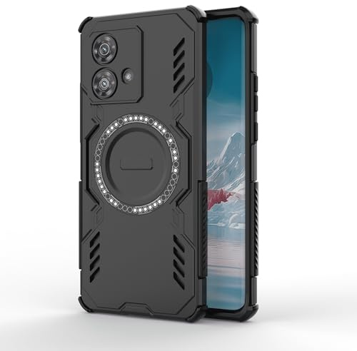 Techsuit für Motorola Edge 40 Neo Hülle mit Magnetring, Stoßfest, Verstärkte Ecken, Kameraschutz, Anti Rutsch Textur, Erhöhte Kanten, ArmorMag Case Series, PC TPU Hybrid, Schwarz