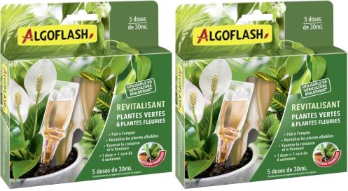 Algoflash Monodose Revitalisante Plantes Vertes et Plantes Fleuries, Utilisable en Agriculture Biologique - 5 doses de 30 ML, Marron (Lot de 2)