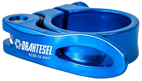 Drahtesel Fahrrad Schnellspanner, Sattelstütze, Sattel-klemme, Klemmring, Sattelstützenklemme (Blau, 34,9mm)