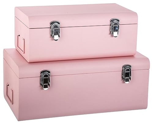 ATMOSPHERA CREATEUR D'INTERIEUR Lot de 2 cantines métal Rose Forme Valise