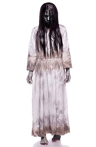Mask Paradise Samara Horror Film Kostüm Damen Halloween Ring TV Set Grau Kleid Perücke 34-46
