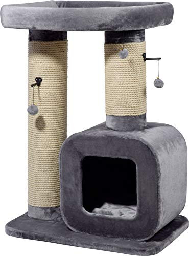 dobar Großer Design-Kratzbaum Sylvester mit Spielball, Katzenmöbel mit Katzenhöhle und großer Liegefläche, 78 x 58 x 114 cm, grau