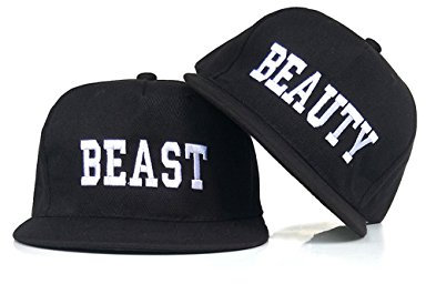 Tabiekacl King & Queen Snapback Baseballmütze für Damen und Herren Caps Für Liebhaber Paare 2 Stück Schwarz (Beauty&Beast)