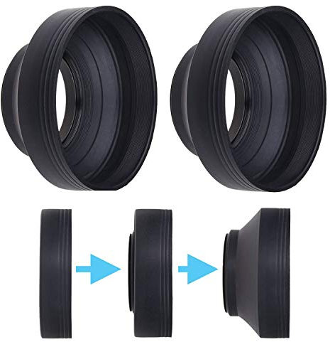 77mm Kamera Objektiv Sonnenblenden - Gummi - 2er Set - Zusammenklappbar in 3 Stufen - Sonnenschutz/Schild - Reduziert Objektiv Flare und Blendung - Blöcke überschüssiges Sonnenlicht