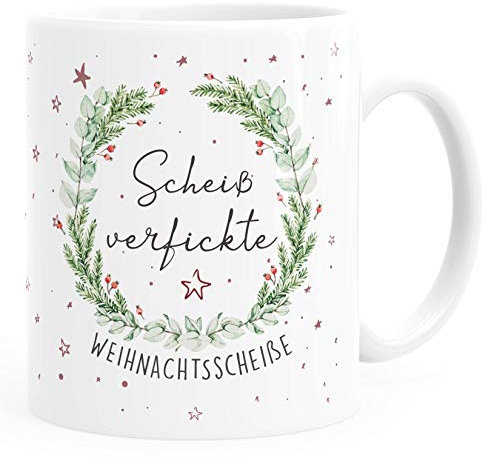 Kaffee-Tasse Spruch scheiß verfickte Weihnachtsscheiße Anti-Weihnachten-Tasse Kaffeebecher Weihnachtsmuffel MoonWorks® uni - weiß Keramik-Tasse