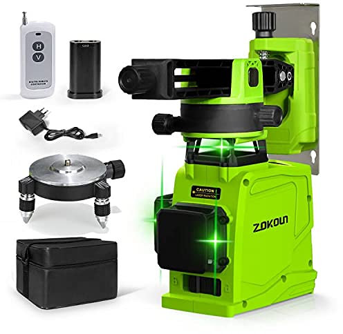 Zokoun 3D Deutsches Markenmodul Green Line Laser Level 5200mAh Akku mit USB wiederaufladbar, Fernbedienung Horizontal & Vertikal Messwerkzeug (GF120)