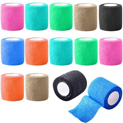 14 Rotoli Benda Elastica Autoadesiva Coesivo Tape Sportivo per Mani Piedi Ginocchia Braccia Nastro Bendaggio
