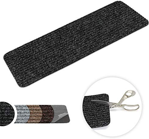 Kettelservice-Metzker Stufenmatte Treppenteppich Tulus Rechteckig Aufleger selbstklebend 60x25cm Anthrazit 20 Stück