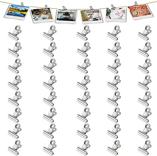 Molain 40Pcs Silver Binder Clips, 0.87 Inch(22mm) Metal Hinge Clips for Food Packages, Mini Picture Clips, Small Paper Clamps,Binder Clips, Photo File Paper Document Clip for Home and Office Supplies