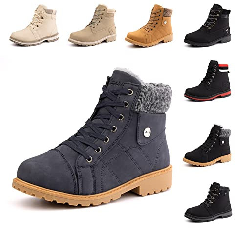 Stivali Donna Invernali Scarpe da Neve Scarponcini Donna Stringati Stivaletti Invernali Snow Boots Stivali da Neve Caviglia Boots Outdoor Blu 41 EU