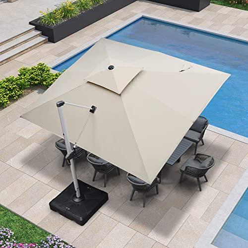 PURPLE LEAF Sonnenschirm Rechteckig 300 × 365 cm Groß 6 Verstellbar, Beige | Sonnenschirm Groß, Aluguss-Griff, Einfaches Öffnen, 360° Drehung, UV50+ Polyester, Wetterfest, Robuster Aluminium Gestell