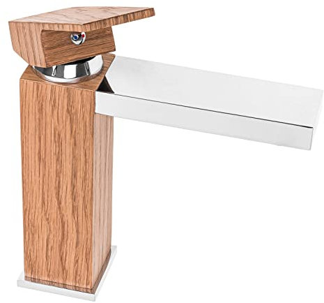 MyBer® Robinetterie de lavabo de luxe en bois véritable fait main en chêne européen Chromé