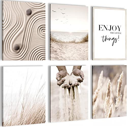 Novart Wandbilder - KEIN EXTRA RAHMEN BENÖTIGT - Wohnzimmer Schlafzimmer Flur - Bilder Modern Boho Pampasgras - Beige - N003565a