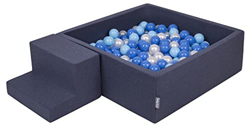 KiddyMoon Spielplatz Aus Schaumstoff Mit Quadrat Bällebad (200 Bälle) Ballgruben Für Babys Spielbad Hindernisläufen, Hergestellt In Der EU, Dunkelblau:Babyblue/Blau/Perle