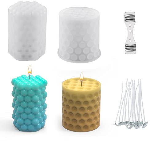 URAQT Moldes para Velas, Kit para Hacer Velas con 2 Molde Silicona de 3D, Soportes para Mechas y 15 Mechas para Velas, Kit Velas para Hecho a Mano DIY para Hacer Manualidades, Resina y Jabones-C