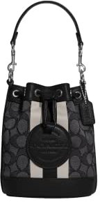 Coach Damen Mini Dempsey Eimertasche aus charakteristischem Jacquard mit Streifen und Coach Patch, Sv/Black Smoke Black Multi