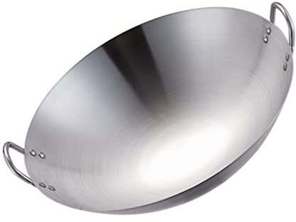 STOBOK Töpfe Wokpfanne 28 cm Doppelgriff Wok Edelstahl Wok Bratpfanne große Kapazität Sautepfanne runder Boden Wok Mehrzwecktopf Bratpfanne funktioniert für Gasherde elektrische Bratpfanne