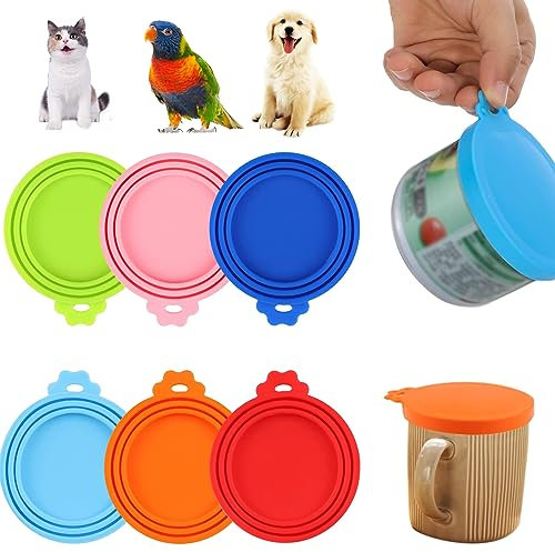 Yqhugbc 6 Stück Deckel Katzenfutter Dose, 3 in 1 Universal Silikon Dosendeckel, Lebensmittelqualität Silikon Tiernahrung können Abdeckungen, Für die Lagerung von Tiernahrungsmitteln