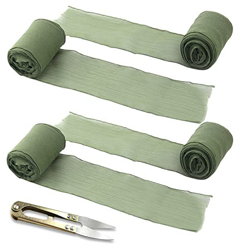 Geschenkband Schleifenband Chiffonband Salbeigrün Seidenband Hochzeit Chiffon Bänder 4,5m x 38mm Dekoband Stoffband für Geburtstag Blumenstrauß Geschenkverpackung 4 Rollen (Grün)