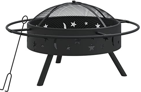 vidaXL Feuerschale mit Schürhaken, Feuerstelle für Garten Terrasse, Feuerkorb mit Funkenschutz, Garten Feuerkorb Terrasse Feuerschale, Stahl