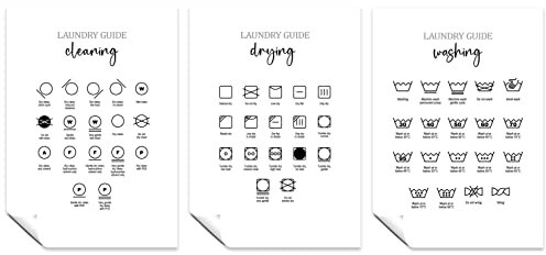 Laundry Symbols Guide Wandposter Schilder Drucke Set von 3 A3 Hüllen Anleitung für Ullity Room