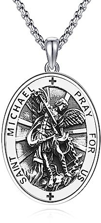 DOTBJ 925 Sterling Silber St. Michael Anhänger Halskette, Katholische Schutzpatron Erzengel Heiliger Michael Medaille Kette Geschenk für Herren Damen