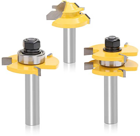 TOWOLYS Lock Gehrungsfräser mit 45-Grad-Gelenkfräser-Bits und 2-teiliges Nut- und Feder-Set, 1/2-Schaft, 45°-Fräser-Bit + Holzfräser-Set, 3 Zähne, T-Form