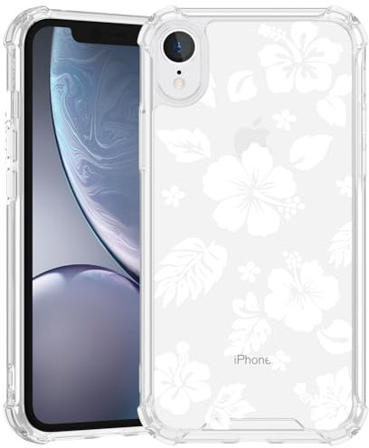 Axulimin for iPhone XR Case Clear Cute Kawaii White Hibiscus Hawaiian Flower Floral Aesthetic Phone Case for Girls Preppy Women