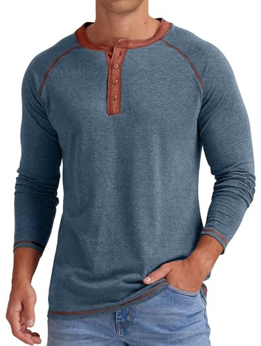 Sailwind Mens Henley T-Shirt Long Sleeve Cotton Tops Casual Shirt (VG Blue, L)