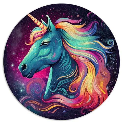 buntes Einhorn, 1000 Teile Puzzle für Erwachsene und Kinder, rundes Puzzle, 100% recycelter Karton, 67,5 x 67,5 cm