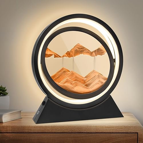 Wai Danie Bewegliche Sandkunst Flüssige Bewegung Lampe Rund Glas 3D Sanduhr Tiefsee Sandlandschaft Sensorische Entspannende Desktop Tisch Dekor Schreibtisch Dekor Kunst Schreibtisch