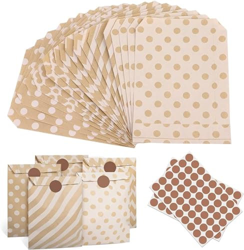 Papiertüten, Kraft Paper Bags,50 Stück Geschenktüten Papier, Klein Papiertüten für Geschenke, Weihnachten,Süßigkeiten, Ostereier, Kekse Lebensmittel (Braun)