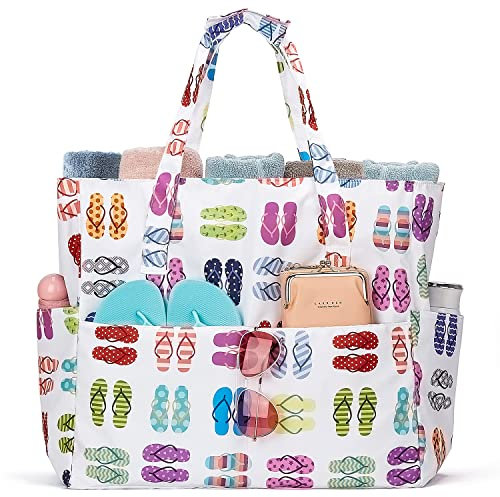 BISON DENIM Große Strandtasche Doppelte Reißverschlüsse Damen Umhängetasche Wasserdicht Sanddicht Leichte Strandtasche Schwimmbad Reisetasche und Reißverschluss